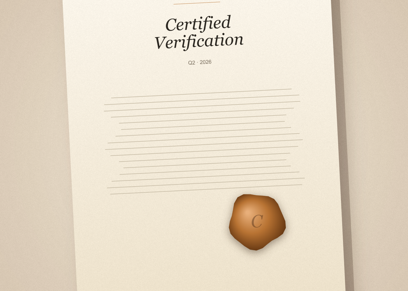 Certified verification report with wax seal